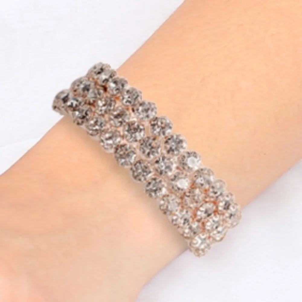 White Austrian Crystal Triple Row Cuff Bracelet